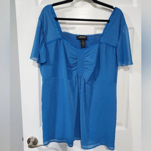 Lane Bryant Blue Chiffon Babydoll Short Sleeve Blouse in Size 18/20 - Picture 1 of 12